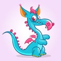 Happy cartoon dragon. Vector illustration of dragon monster mascot with small wings. Royalty Free Stock Photo