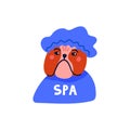 Happy cartoon english bulldog portrait on white background. Dog beauty salon. Funny puppy character in the spa. Dog care Royalty Free Stock Photo