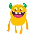 Happy cartoon excited smiling monster. Vector alien character.