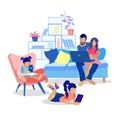 Happy Cartoon Family at Home Flat Illustration Royalty Free Stock Photo