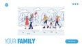 Happy cartoon family spend time together template linear landing page design Royalty Free Stock Photo