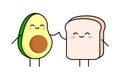 Avocado Toast Breakfast. Best Friends Forever, BFF. Toast and avocado holding hands. Royalty Free Stock Photo