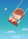 happy cartoon girl swinging