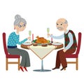 Happy cartoon grandparents at a festive table Royalty Free Stock Photo