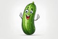 Happy cartoon green cucumber character.