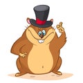 Happy cartoon groundhog on his day with mayor hat. Vector illustration Royalty Free Stock Photo