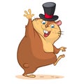 Happy cartoon groundhog on his day with mayor hat. Vector illustration Royalty Free Stock Photo