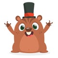 Happy cartoon groundhog on his day with mayor hat. Vector illustration. Royalty Free Stock Photo