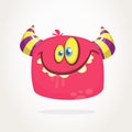 Happy cartoon hairy monster with big teeth. Vector Halloween pink furry monster icon Royalty Free Stock Photo