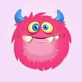 Happy cartoon hairy monster. Vector Halloween pink furry monster. Royalty Free Stock Photo