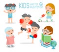 Happy cartoon kids, Kids playing on white background , kid playing and lifestyle Royalty Free Stock Photo