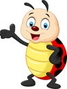 Happy cartoon ladybug waving hand