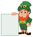 Happy Cartoon Leprechaun Standing Behind Blank Sign Royalty Free Stock Photo