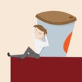 Happy cartoon man and big cup take away hot drink Royalty Free Stock Photo