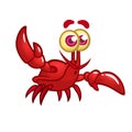 Happy cartoon marine crab with big claws and a smiling face. Vector illustration.