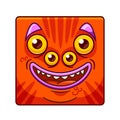 Happy Cartoon Monster Character Face with a Wide Smile, Square Icon Or Avatar. Funny Beast with Bulging Multiple Eyes Royalty Free Stock Photo