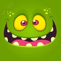 Happy cartoon monster face. Vector Halloween illustration of green excited monster or zombie Royalty Free Stock Photo