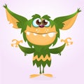 Happy cartoon monster. Halloween green furry monster. Big collection of cute monsters. Halloween character.