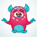 Happy cartoon monster. Halloween pink furry monster. Big collection of cute monsters. Halloween character