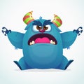 Happy cartoon monster. Halloween pink furry monster vector illustration Royalty Free Stock Photo