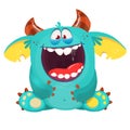 Happy cartoon monster. Laughing monster face emotion. Halloween vector illustration