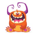 Happy cartoon monster. Laughing monster face emotion. Halloween vector illustration