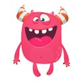 Happy cartoon monster. Laughting monster face emotion. Halloween vector illustration. Royalty Free Stock Photo