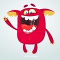 Happy cartoon monster. Laughting monster face emotion. Halloween vector illustration. Royalty Free Stock Photo