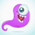 Happy cartoon monster with one eye. Vector Halloween illustration of purple ghost Royalty Free Stock Photo