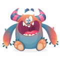 Happy cartoon monster. Vector Halloween blue furry monster. Royalty Free Stock Photo