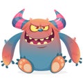 Happy cartoon monster. Vector Halloween blue furry monster. Royalty Free Stock Photo