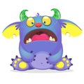 Happy cartoon monster. Vector Halloween blue furry monster. Bigfoot or yeti. Royalty Free Stock Photo