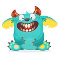 Happy cartoon monster. Vector Halloween blue furry monster character sitting. Royalty Free Stock Photo