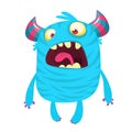 Happy cartoon monster. Vector Halloween blue furry monster. Royalty Free Stock Photo