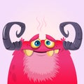 Happy cartoon monster. Vector Halloween pink furry monster.