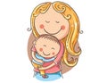 Happy cartoon mother with a child, vector clipart