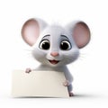 Happy Cartoon Mouse Holding Blank Board - 3d Rendered Illustration Royalty Free Stock Photo