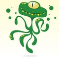 Happy cartoon octopus. Vector Halloween green monster with one eye and tentacles Royalty Free Stock Photo