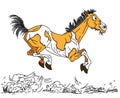 Happy cartoon old horse running free