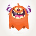 Happy cartoon orange monster. Halloween vector illustration of excited monster. Royalty Free Stock Photo