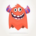 Happy cartoon orange monster. Halloween vector illustration of excited monster. Big set of cartoon monsters. Royalty Free Stock Photo