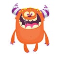 Happy cartoon orange monster. Halloween vector illustration of excited monster Royalty Free Stock Photo