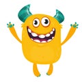 Happy cartoon orange monster. Halloween vector illustration of excited monster. Royalty Free Stock Photo