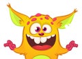 Happy cartoon orange monster. Halloween vector illustration of excited troll or gremlin character. Big set of cartoon monsters. Royalty Free Stock Photo
