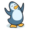 Happy cartoon penguin raising arms