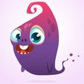 Happy cartoon pink and blue ghost. Vector Halloween monster character isolated