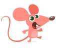 Happy cartoon pink mouse talking. Vector illustration isolated.