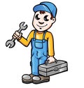 Happy cartoon plumber or mechanic Royalty Free Stock Photo