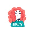 Happy cartoon puppy poodle portrait on white background. Dog beauty salon. Funny puppy character in the spa. Dog care