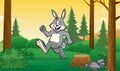 Happy cartoon rabbit running on the forest Royalty Free Stock Photo